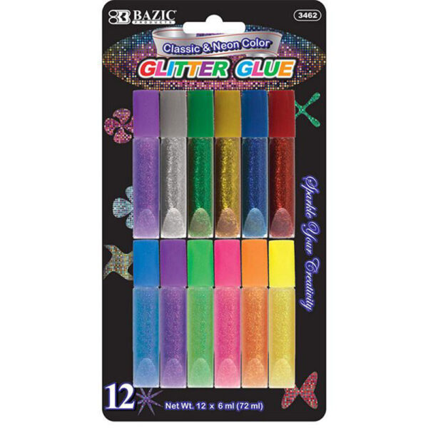 Bazic #3462 6 ML Assorted Color Mini Glitter Glue (12/Pack)