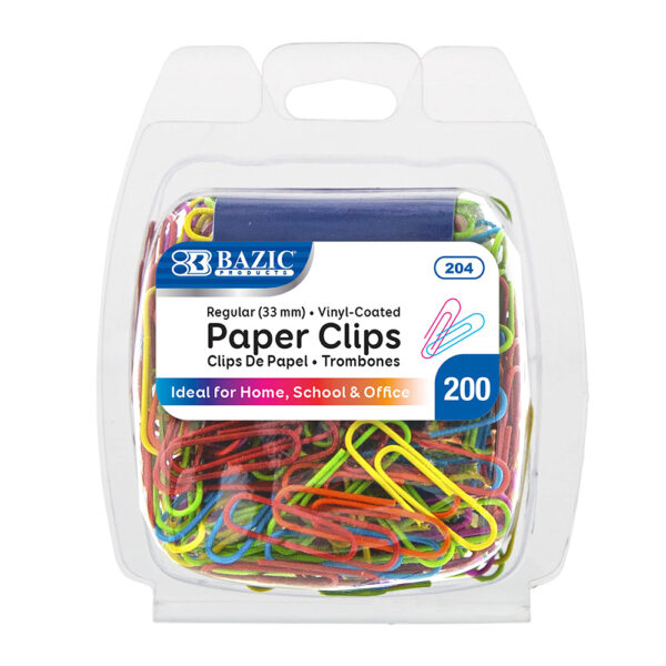 BAZIC No.1 Regular Color Paper Clips, 33 mm, Assorted, 200 Per Pack