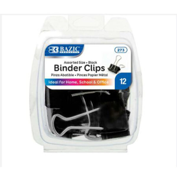 Assorted Size Black Binder Clip (12/Pack)