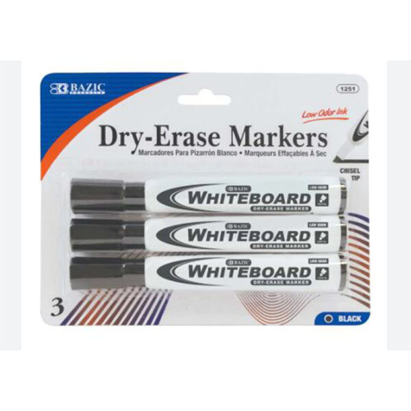 Bazic Chisel Tip Black Dry-Erase Markers (3/Pack)