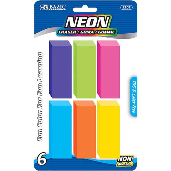 BAZIC Products Neon Bevel Eraser (6/Pack)